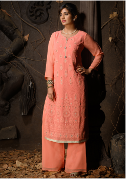 Peach Color Designer Georgette Kurti